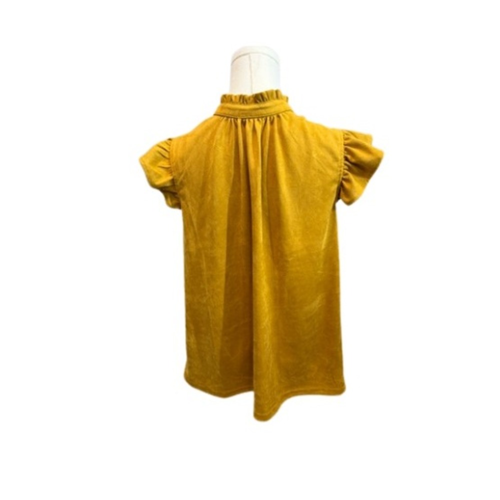 Voy Womens Mustard Yellow Faux Suede Ruffle Neck Tie Sleeveless Blouse Top S - Picture 7 of 7